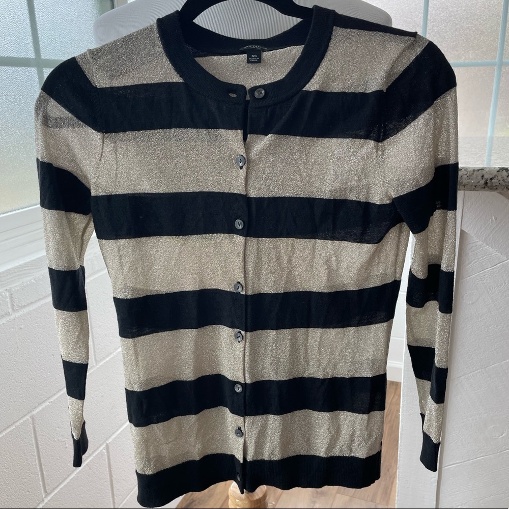 Ann Taylor Black Gold Striped Sweater XS